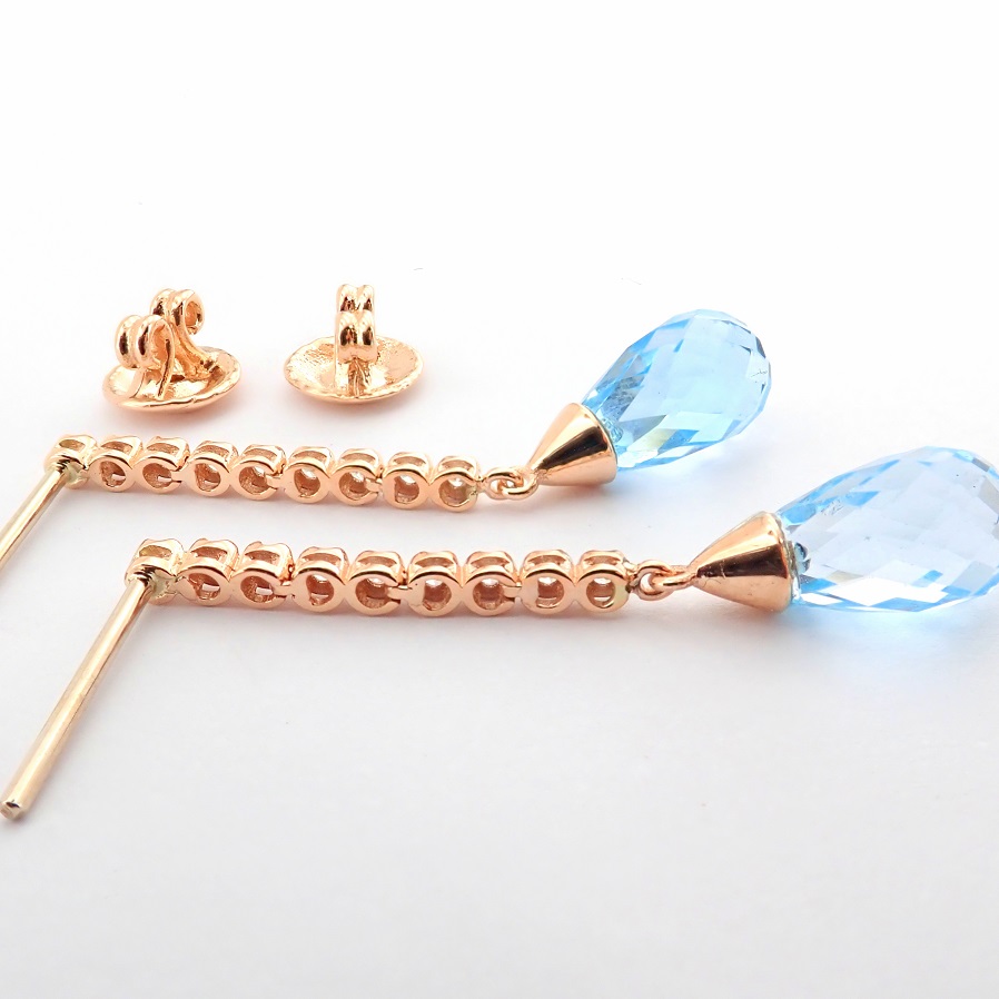 14K Pink Gold Earring. Natural Diamond and 6,40 Brasil Blue Topaz - Image 6 of 6