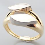 Italian Design Ring. In 14K Yellow and White Gold