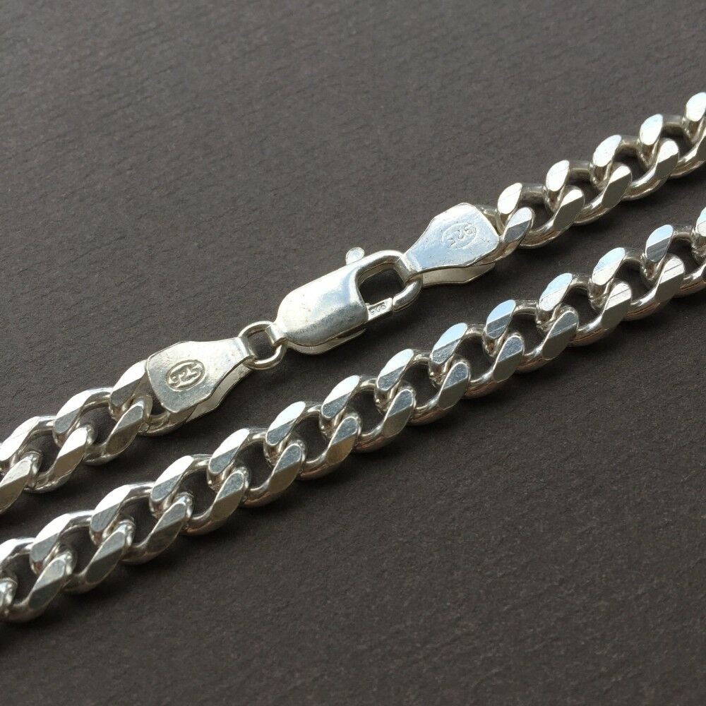 7mm Mens Curb Cuban Link Chain Necklace Pendant 925 Sterling Silver 48 GR 24 inch - 60cm - Image 3 of 7