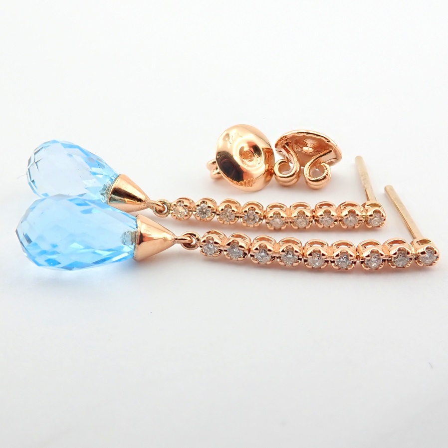 14K Pink Gold Earring. Natural Diamond and 6,40 Brasil Blue Topaz - Image 3 of 6