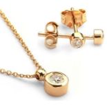 14K Rose Gold - Diamond Earring and Pendant set Total 0,30 ct