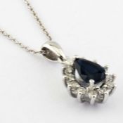 14K White Gold Cluster Pendant , natural sapphire and diamond