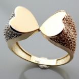 Italian Design Swarovski Zirconia. Two Heart Ring. In 14K Tri Colour White Yellow and Rosegold