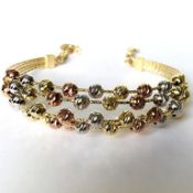 8.3 In (21 cm) Italian Dorica Beads Bracelet. In 14K Tri Colour White Yellow and Rosegold
