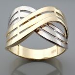 Italian Design Ring. In 14K Yellow and White Gold