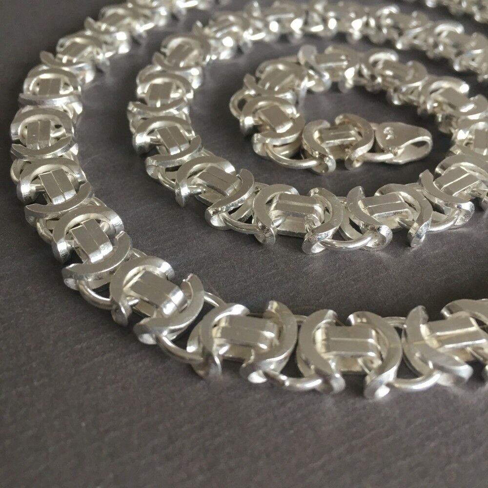 NEW Men Flat King Byzantine Chain Necklace 925 Sterling Silver 108GR 24 inch - 60cm, 11mm