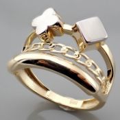 Italian Design Ring. In 14K Yellow and White Gold