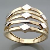 Italian Design Ring. In 14K Yellow and White Gold