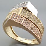 Italian Design Swarovski Zirconia Ring. In 14K Tri Colour White Yellow and Rosegold