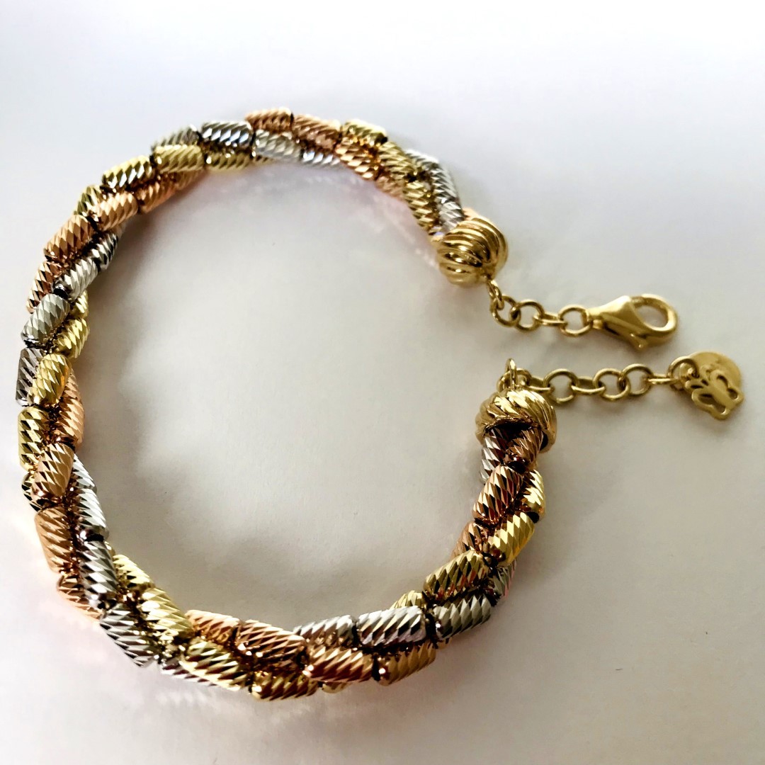 8.3 In (21 cm) Italian Dorica Beads Bracelet. In 14K Tri Colour White Yellow and Rosegold - Image 7 of 10