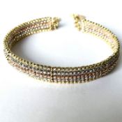 8.3 In (21 cm) Italian Dorica Beads Bracelet. In 14K Tri Colour White Yellow and Rosegold