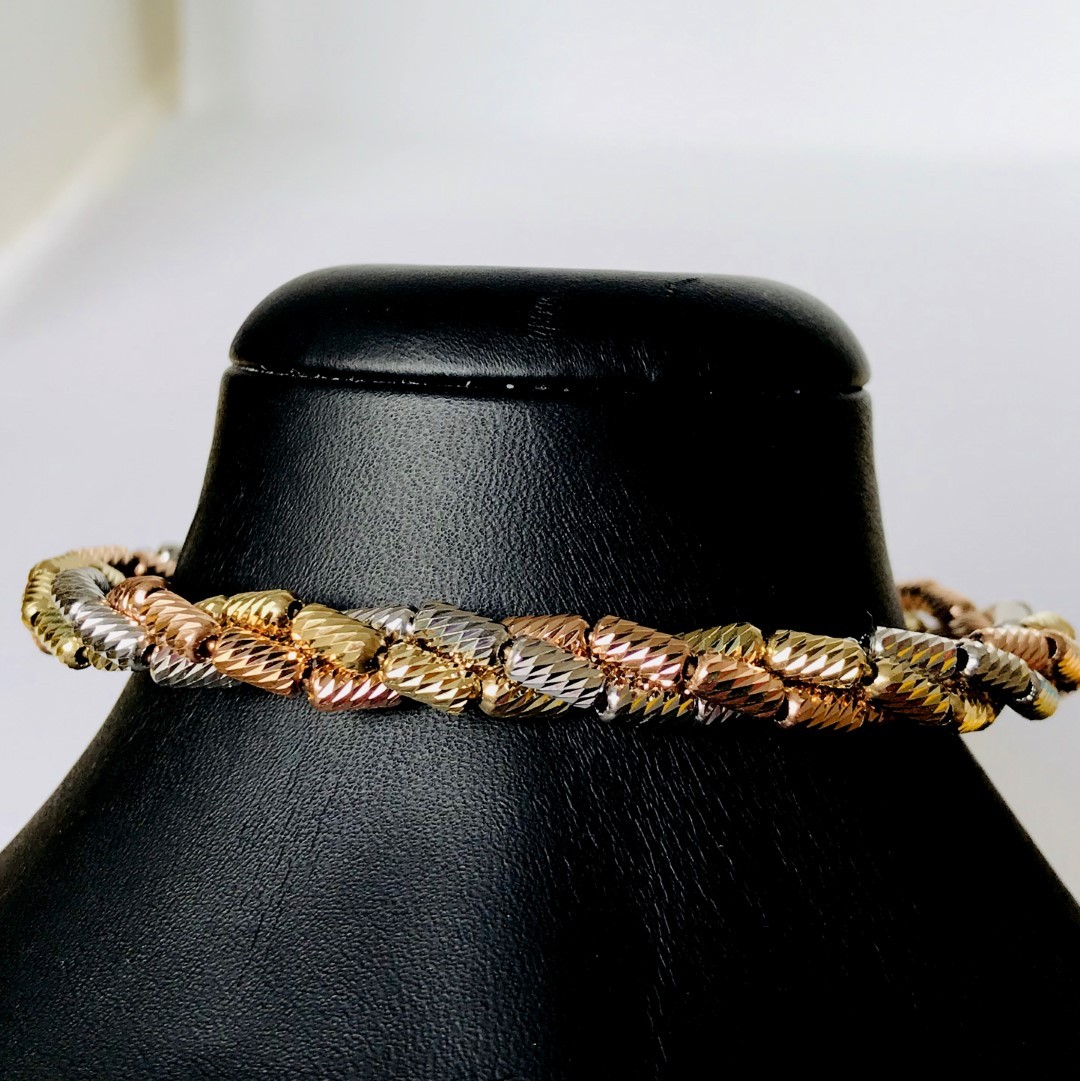 8.3 In (21 cm) Italian Dorica Beads Bracelet. In 14K Tri Colour White Yellow and Rosegold - Image 5 of 10