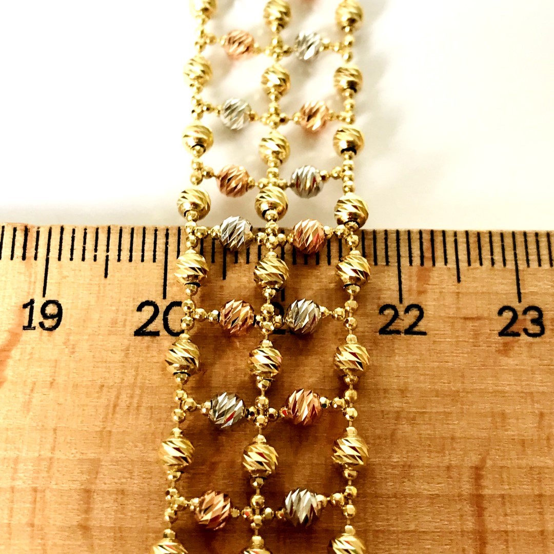 8.3 In (21 cm) Italian Dorica Beads Bracelet. In 14K Tri Colour White Yellow and Rosegold - Image 4 of 8