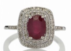 9ct White Gold Oval Ruby And Diamond Cluster Diamond Ring 0.33 Carats