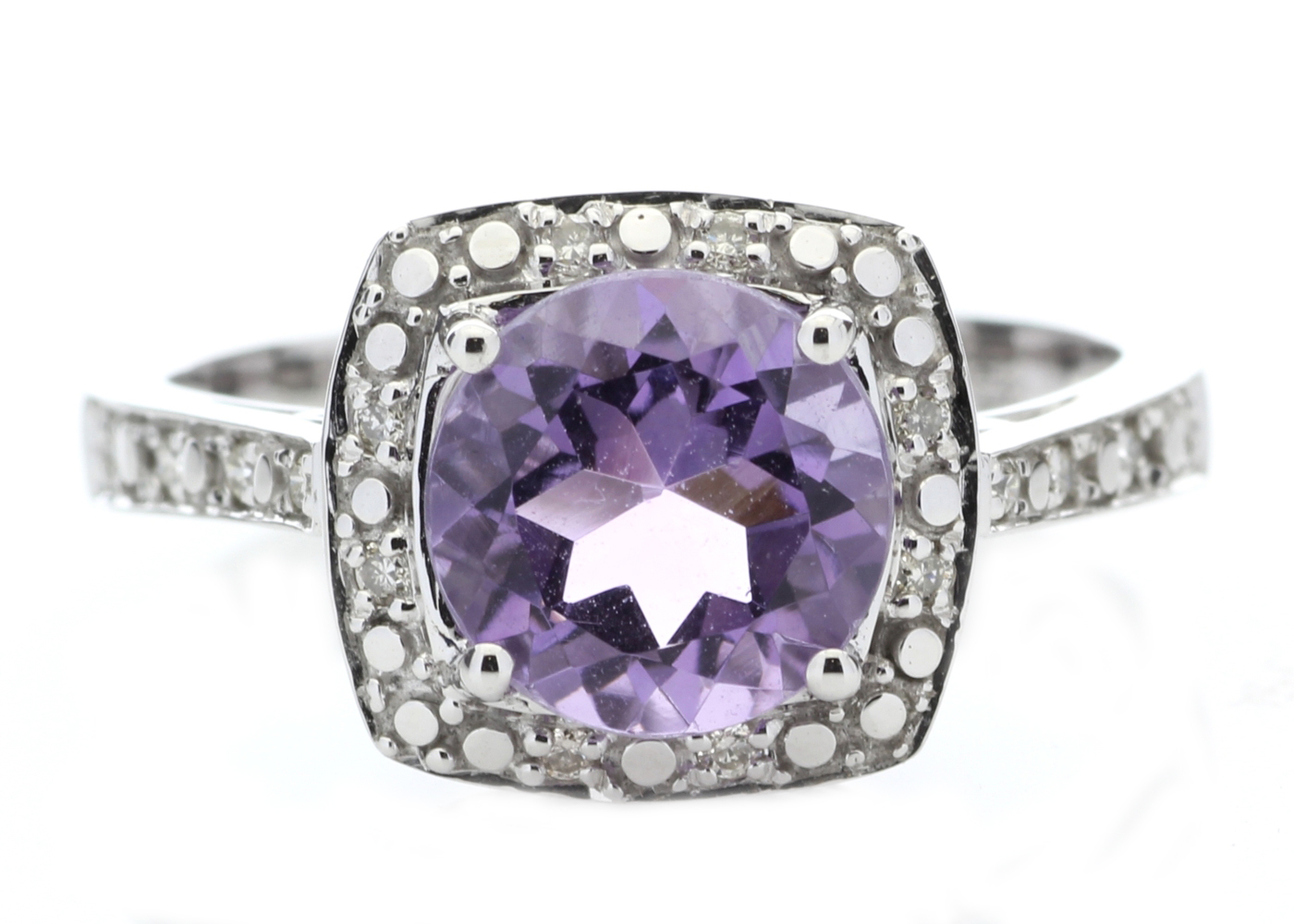 9ct White Gold Amethyst Diamond Ring