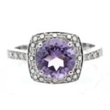 9ct White Gold Amethyst Diamond Ring