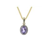 9ct Yellow Gold Amethyst And Diamond Pendant 0.11 Carats