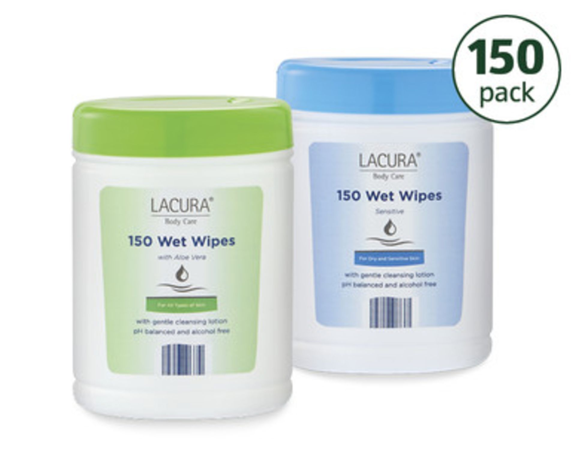 joblot 50 x lacura sensitive and aloe vera hand wipes (150 per pack) rrp £349.50 - Image 2 of 3