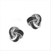 Silver Black Diamond Accent Love Knot Earrings