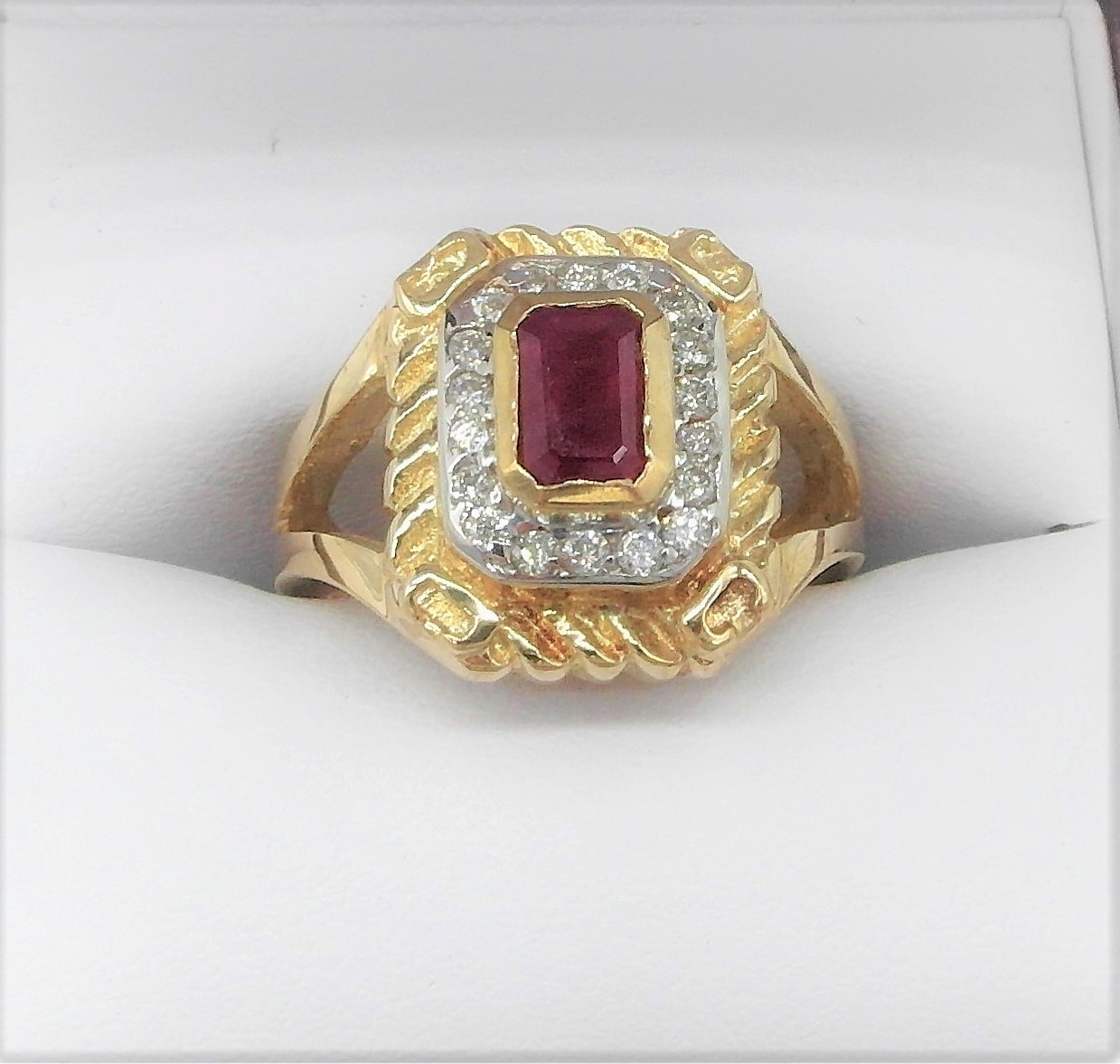 Ruby & Diamond Octagonal Cluster Ring