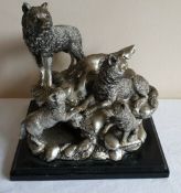 Large Statue Of Family Of Wolves On Plinth