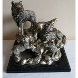 Large Statue Of Family Of Wolves On Plinth