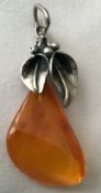 Vintage Silver Cherry Amber Pendant