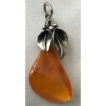 Vintage Silver Cherry Amber Pendant