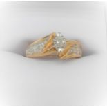 10Ct Yellow & White Gold Single Stone Diamond Crossover Ring