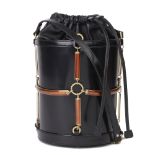 Gucci Black Vinyl, Lambskin & Rust Enamel Bucket Bag