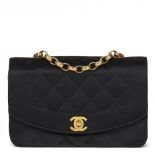 Chanel Black Quilted Satin Vintage Mini Diana Classic Single Flap Bag