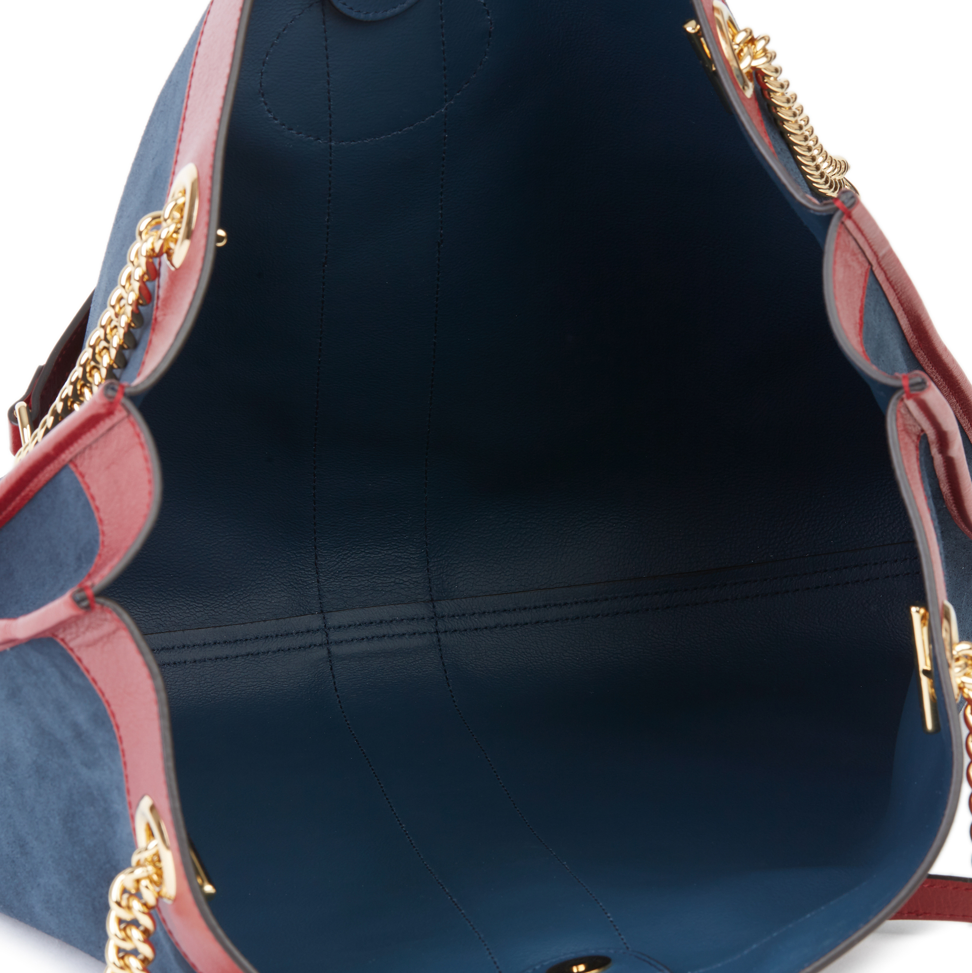 Gucci Red Aged Calfskin Leather & Blue Suede Web Large Rajah Tote - Image 4 of 12