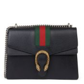 Gucci Black Pigskin Leather Web Medium Dionysus