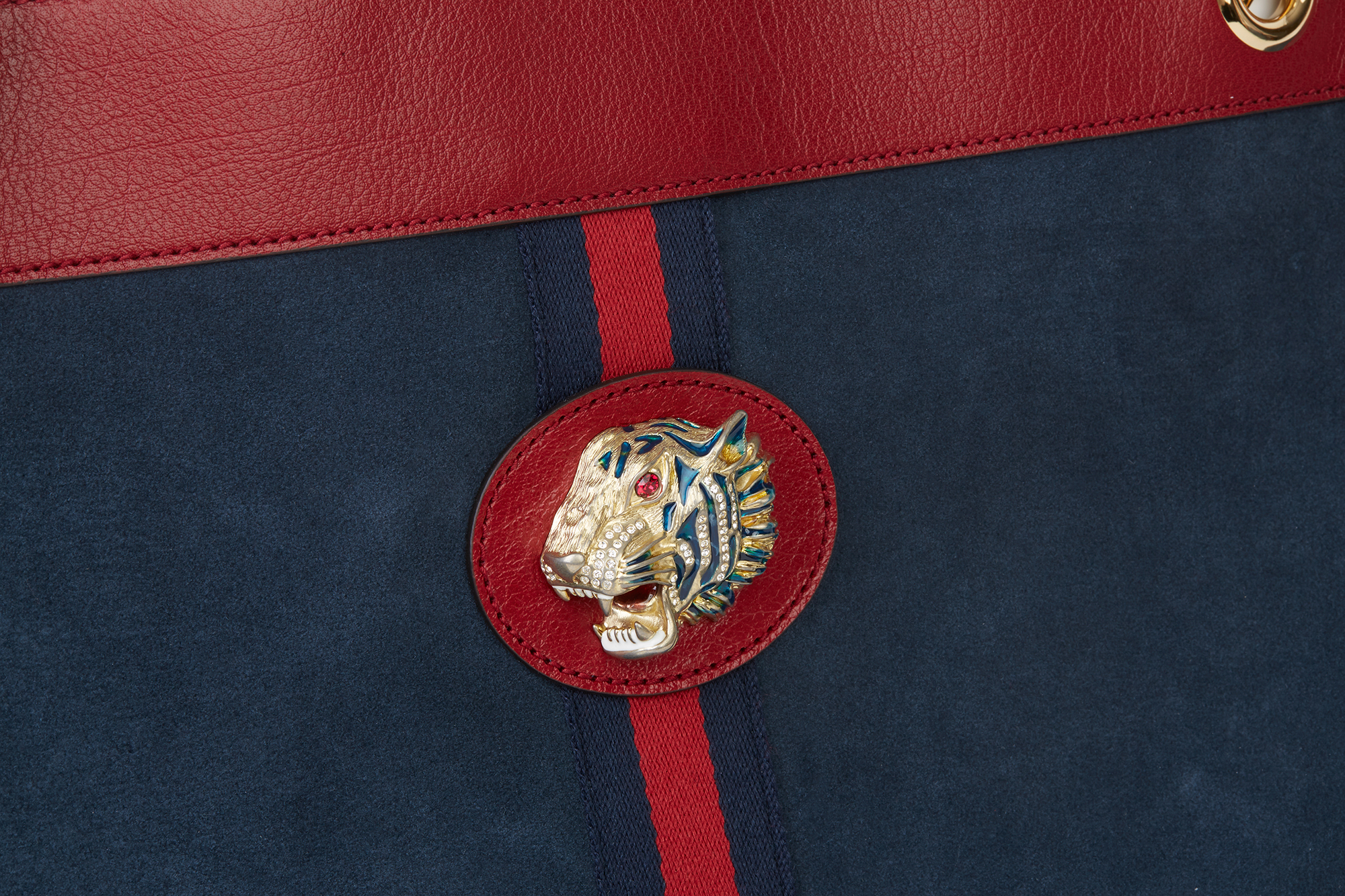 Gucci Red Aged Calfskin Leather & Blue Suede Web Large Rajah Tote - Image 8 of 12