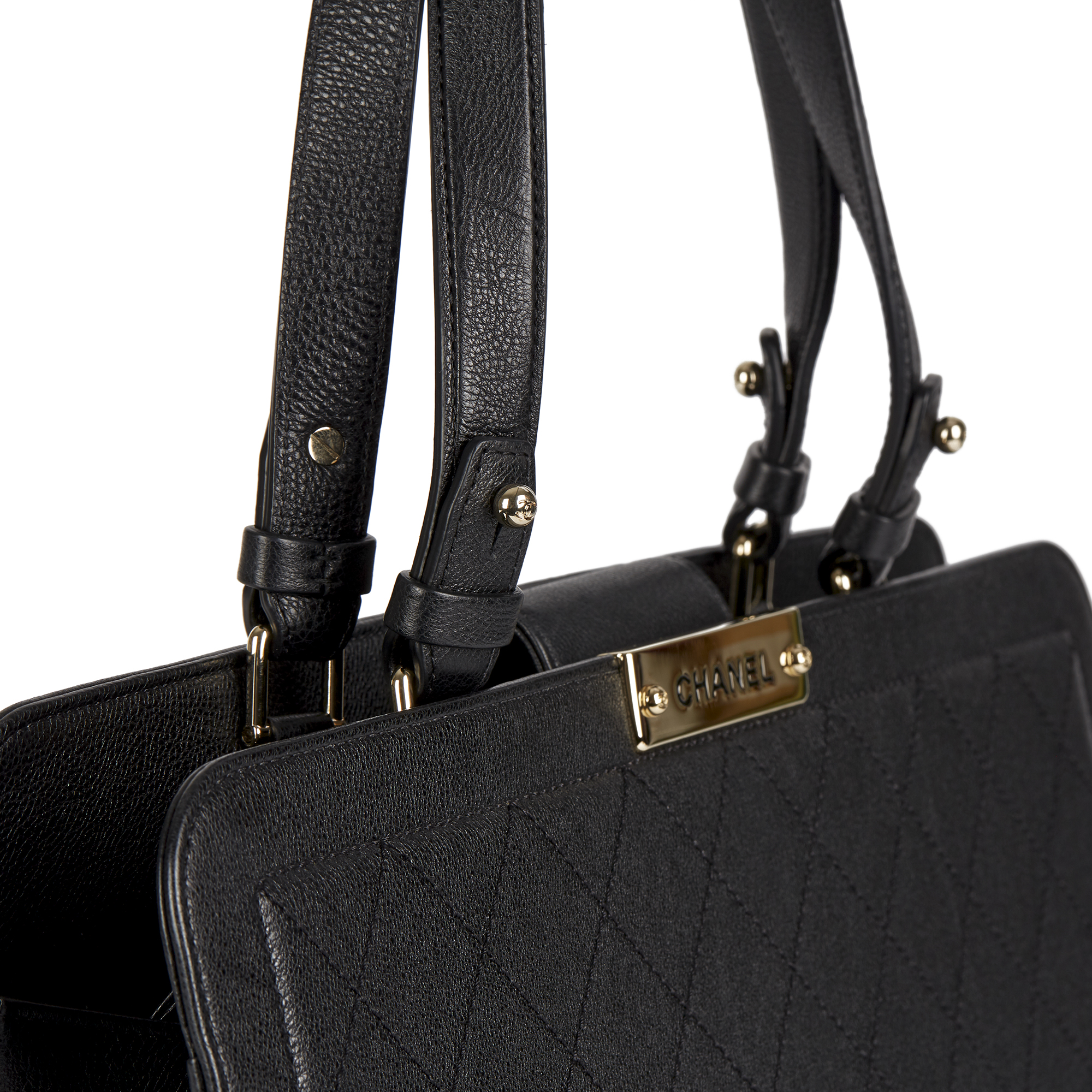 Chanel Black Quilted Calfskin Leather Large Label Click bidping Tote - Image 7 of 12