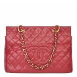 Chanel Red Quilted Caviar Leather Vintage Grand bidping Tote Gst