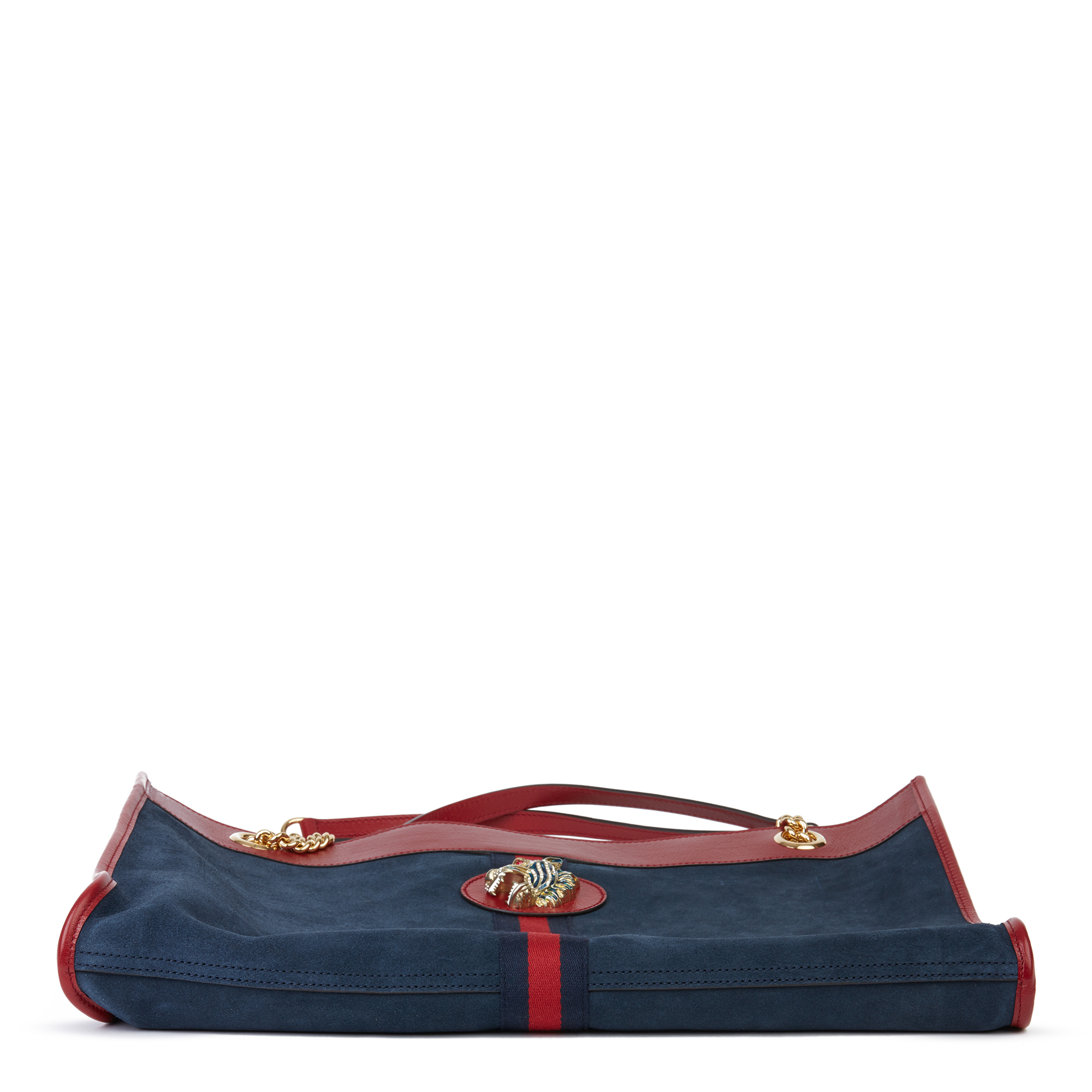 Gucci Red Aged Calfskin Leather & Blue Suede Web Large Rajah Tote - Image 9 of 12