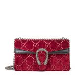 Gucci Red Gg Velvet & Black Aged Patent Calfskin Leather Small Dionysus