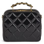 Chanel Black Quilted Patent Leather Vintage Small Timeless Lunch Box Bag