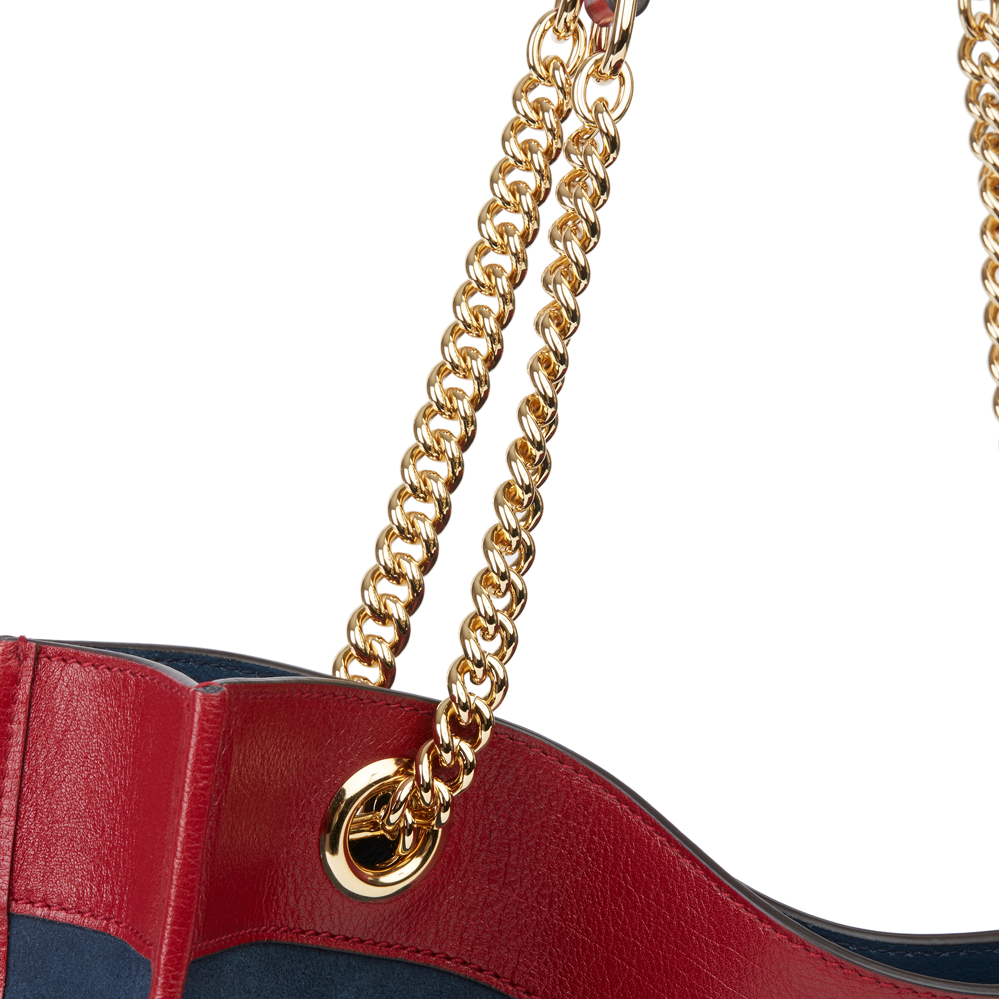 Gucci Red Aged Calfskin Leather & Blue Suede Web Large Rajah Tote - Image 7 of 12