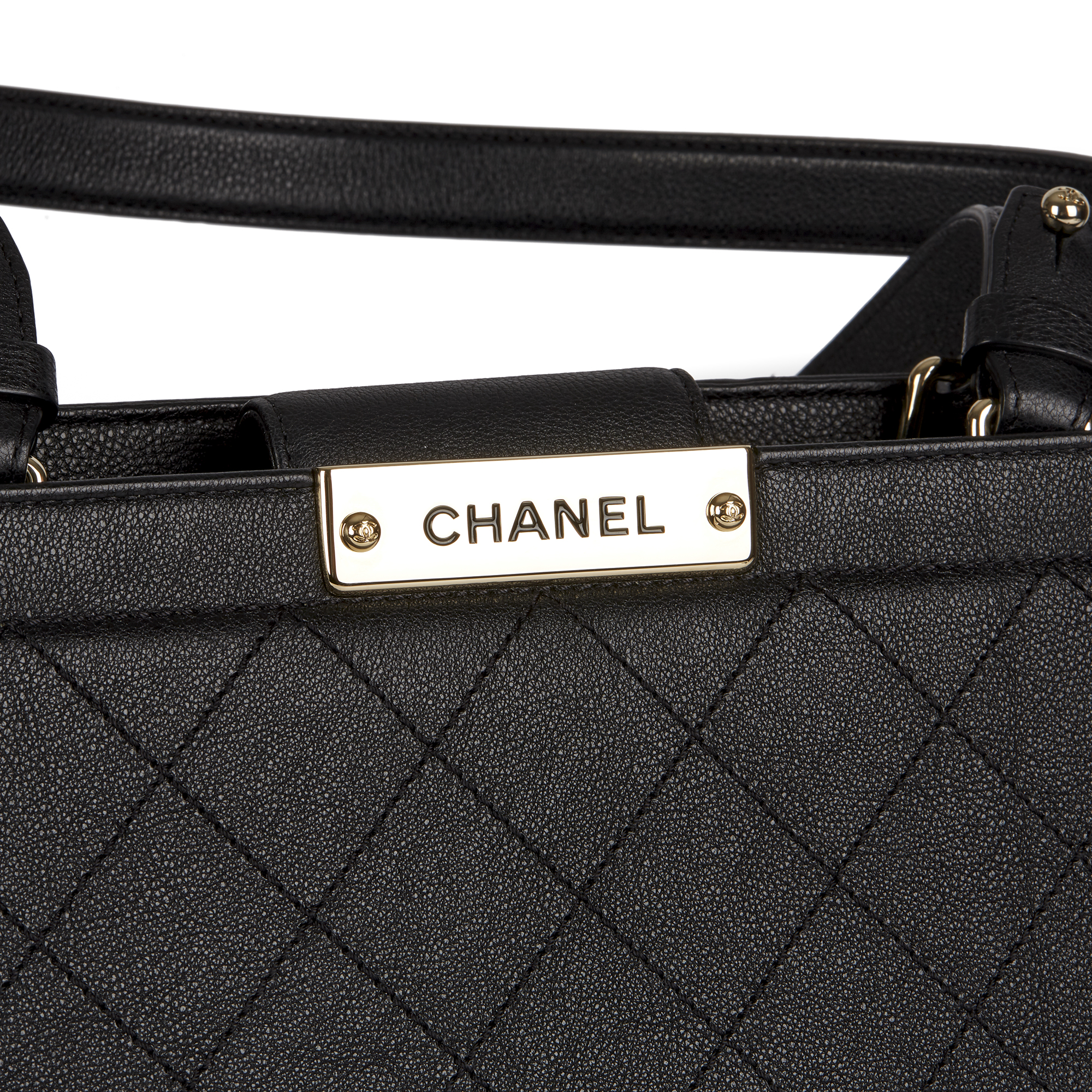 Chanel Black Quilted Calfskin Leather Large Label Click bidping Tote - Image 8 of 12