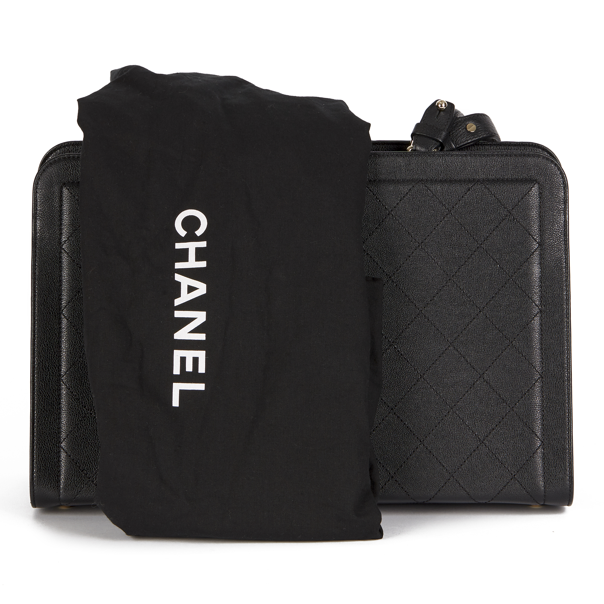 Chanel Black Quilted Calfskin Leather Large Label Click bidping Tote - Image 3 of 12