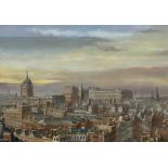 Steven Scholes (58- British) A View of the London Skyline, Signed Oil on Board