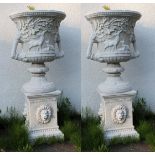 Pair of Heavy Composite Stone Classical Style Garden Urns