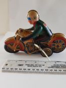 Vintage Tin Plate Wind up Motor bike and Rider