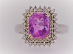 GIA Certified Vivid Pink VVS Untreated Sapphire & Diamonds Ring