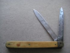 Rare French Bone Hafted Twin Bladed Silver Folding Fruit Knife