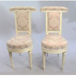 Pair of Early Antique French Painted Voyeuse Chairs