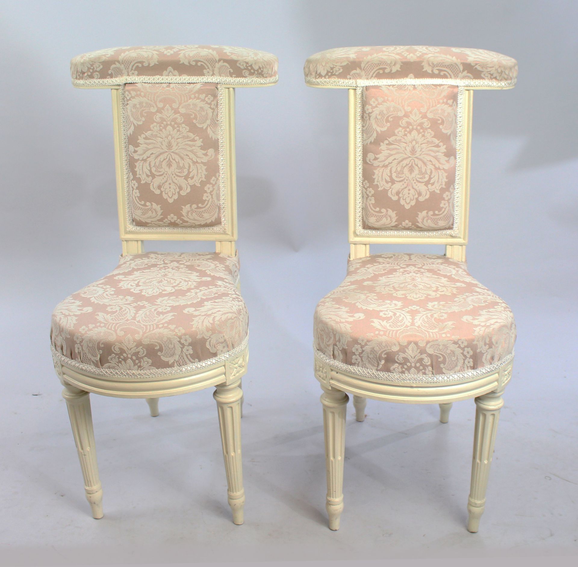 Pair of Early Antique French Painted Voyeuse Chairs