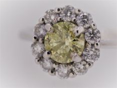 IGL Certified Fine 1.24 ct diamond Ring yellow & white diamonds Platinum 950